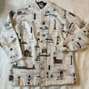 90s Coastal Grandma Lighthouse Print Sweater Art Unlimited M Made in USA